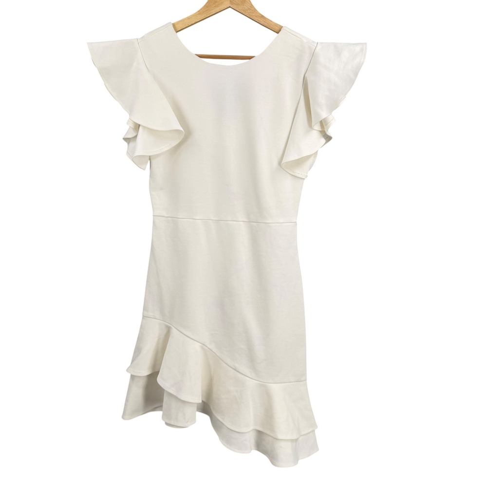 Amanda Uprichard White Dress Ruffle Hem V Back Zip Bridal Cocktail Size Small
